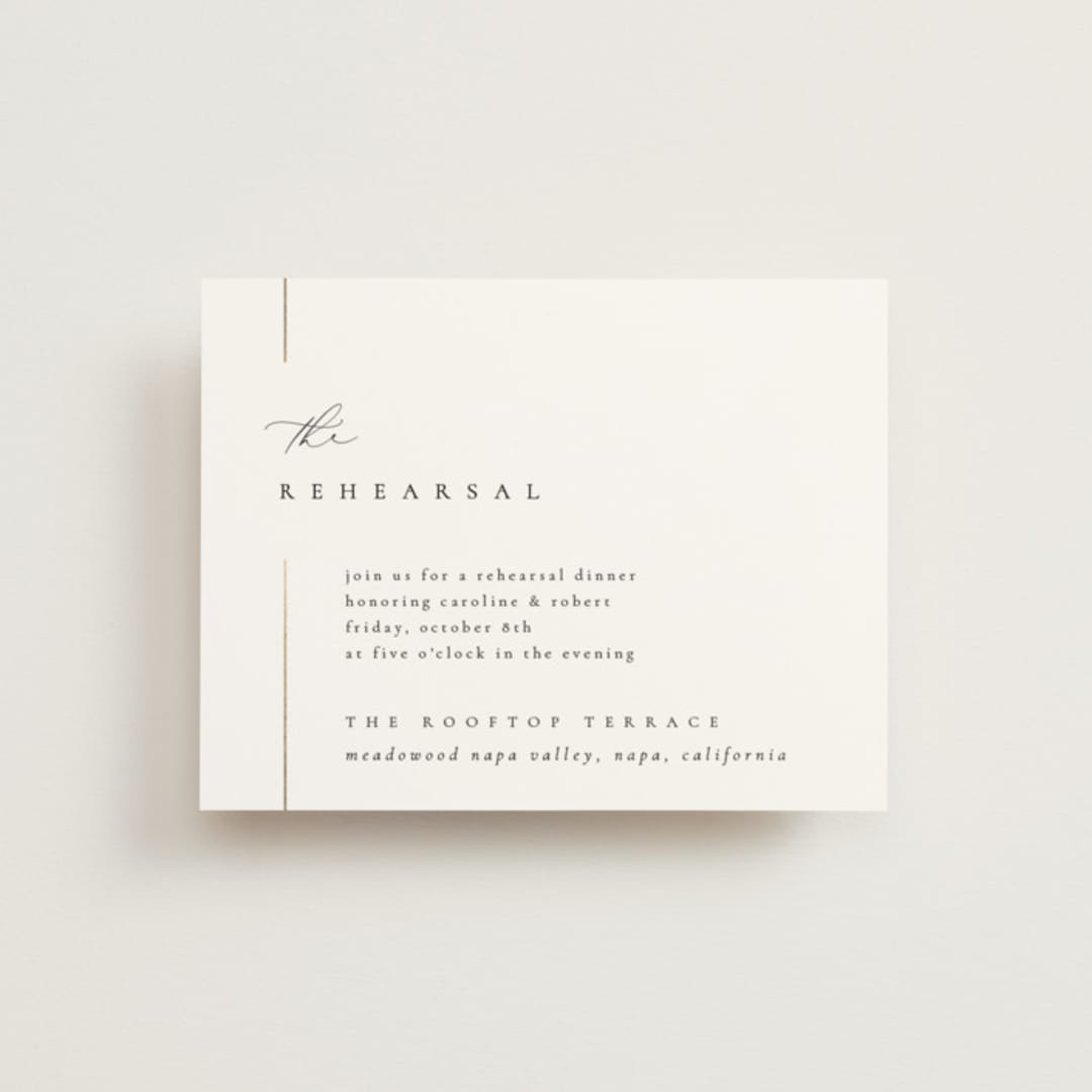 "London" - Foil-Pressed Rehearsal Dinner Cards in Classic by Kelly Schmidt - Front