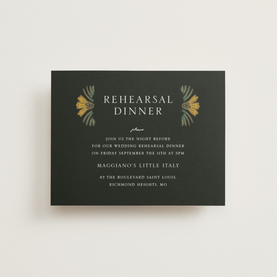 "Embellished" - Foil-Pressed Rehearsal Dinner Cards in Buttercup by Jen Owens - Front
