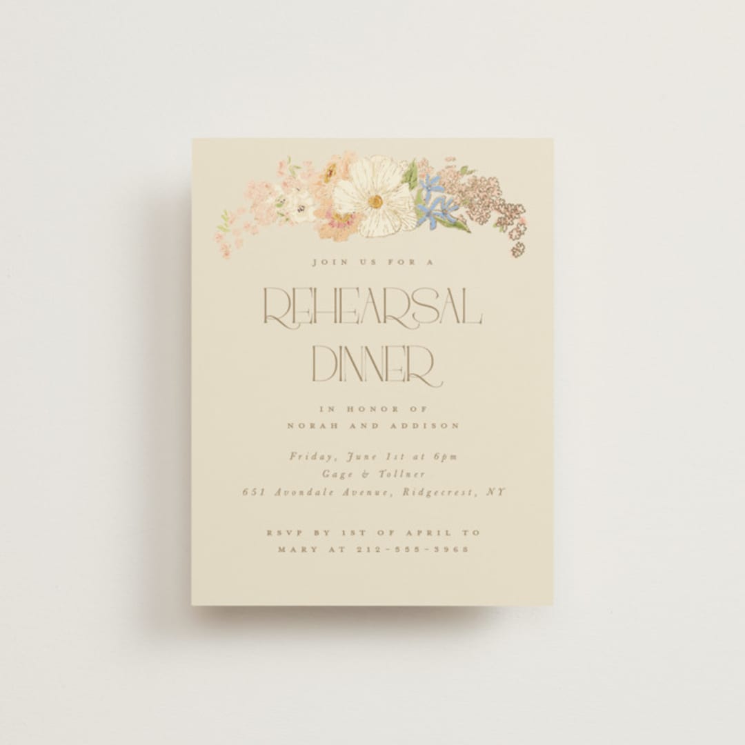 "In The Garden" - Foil-Pressed Rehearsal Dinner Cards in Sherbert by Leah Bisch - Front