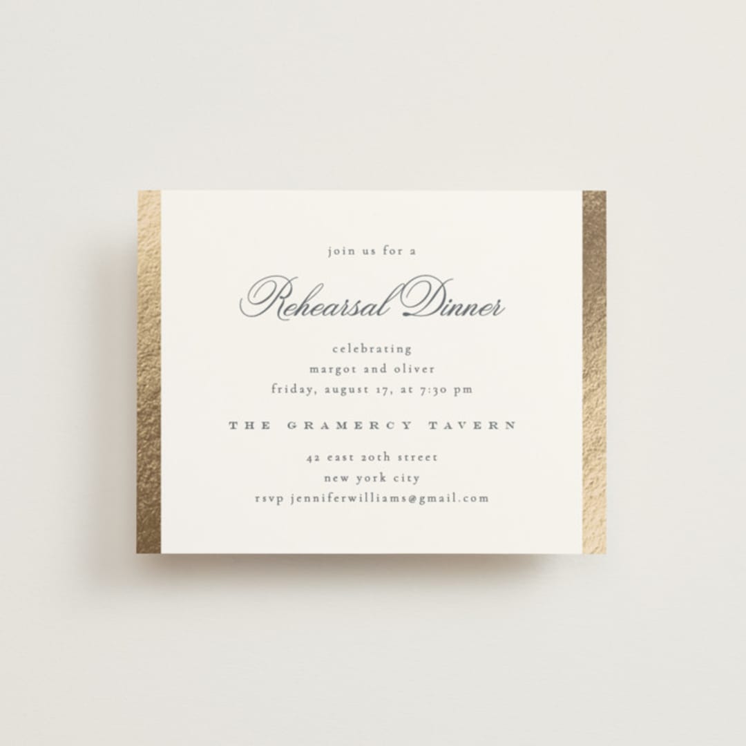 "The Ritz" - Foil-Pressed Rehearsal Dinner Cards in Quartz by Kristie Kern - Front