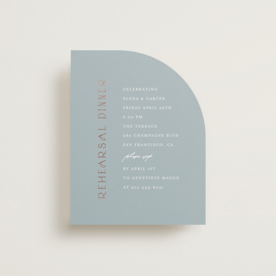 "Gilded Edge" - Foil-Pressed Rehearsal Dinner Cards in Provincial by Angela Thompson - Front