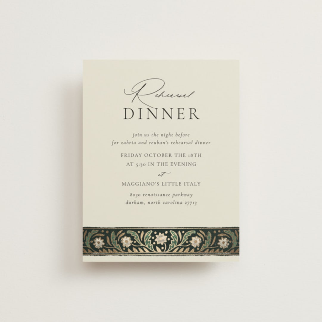 "Frame" - Foil-Pressed Rehearsal Dinner Cards in Emerald by Jen Owens - Front