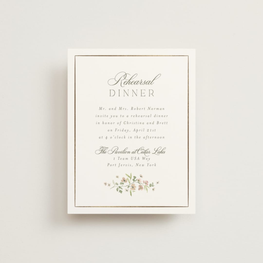 "Posy" - Foil-Pressed Rehearsal Dinner Cards in Blush by Everett Paper Goods - Front