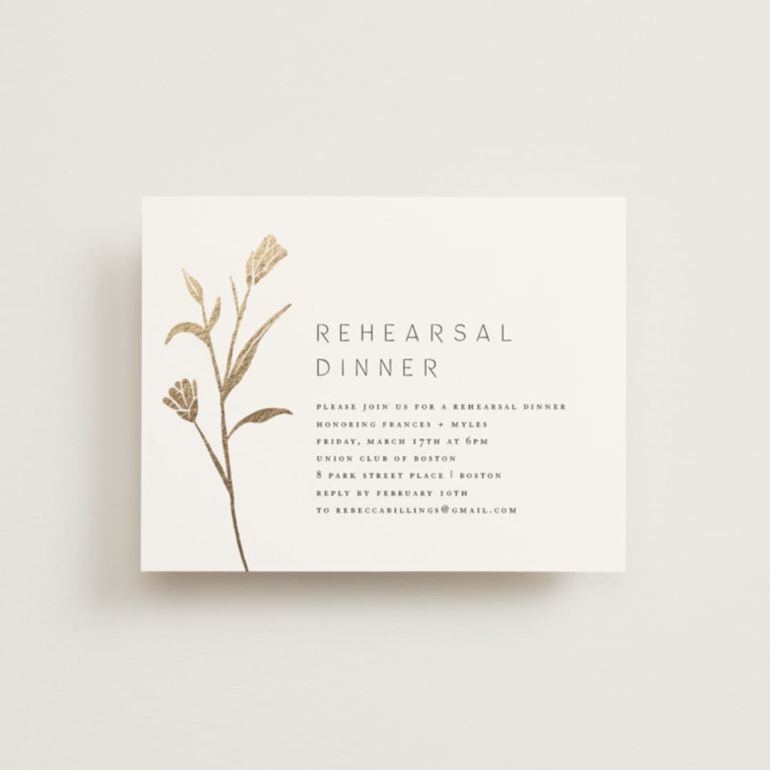 "Perennial" - Foil-Pressed Rehearsal Dinner Cards in Cotton by Amy Kross - Front