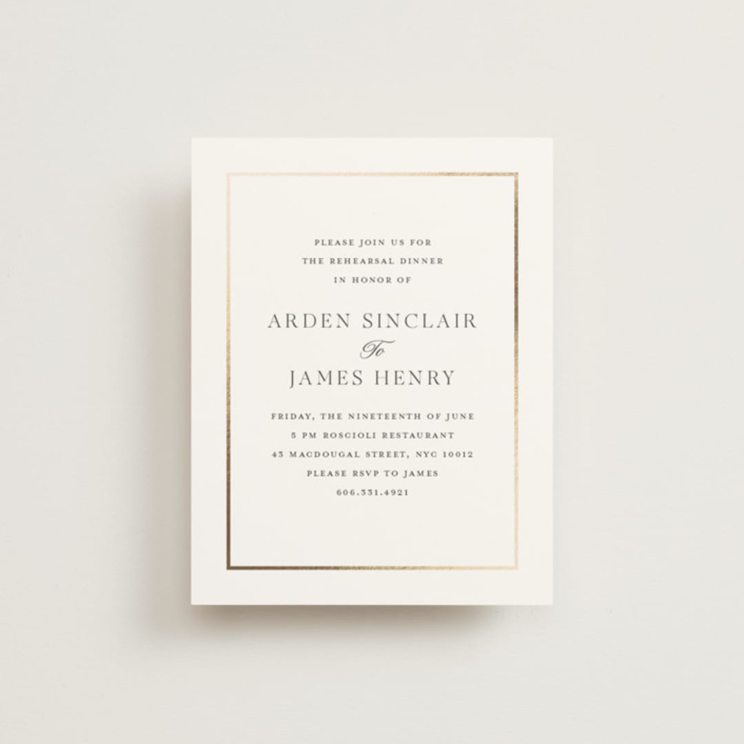 "Opulence" - Foil-Pressed Rehearsal Dinner Cards in Pearl by Stacey Meacham - Front