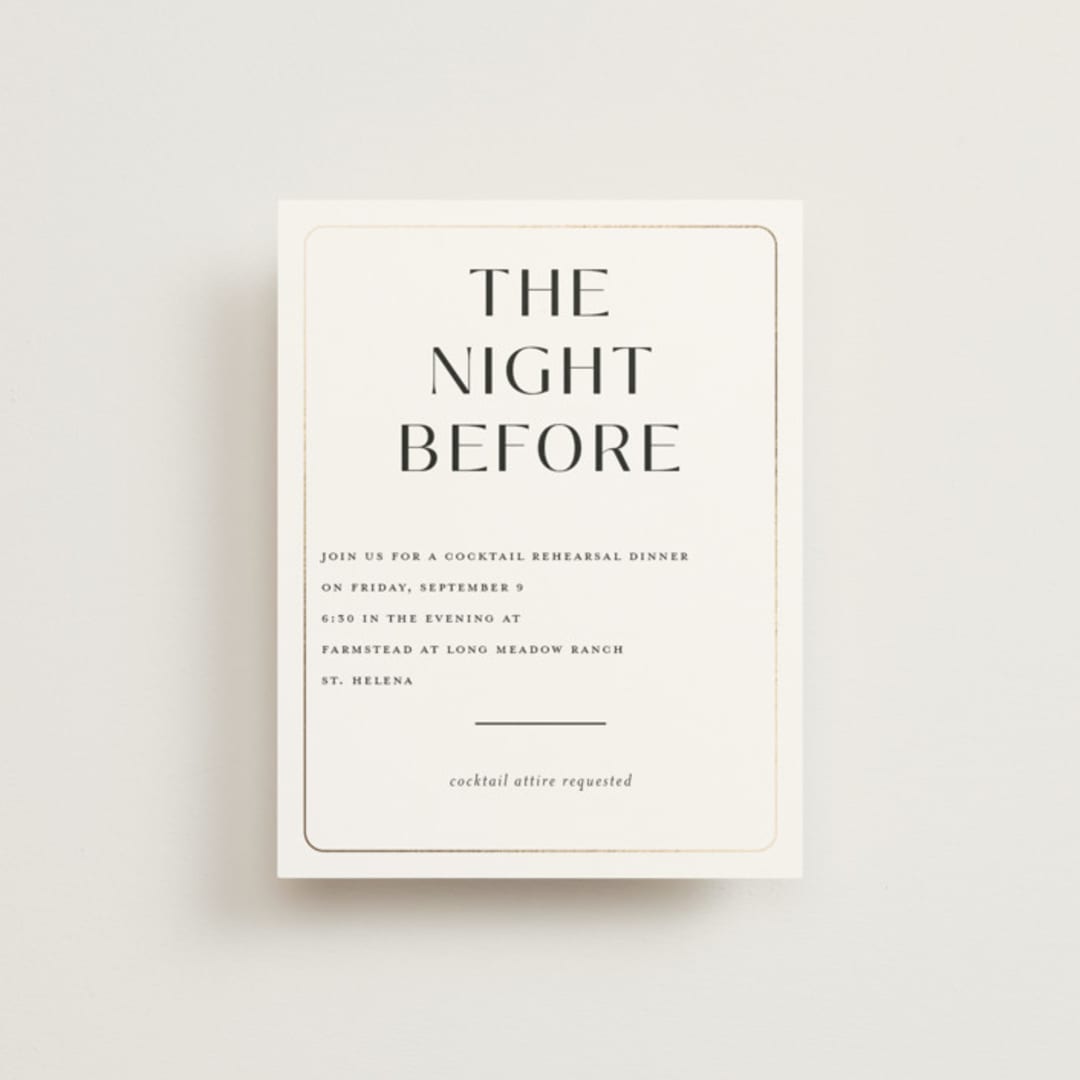 "Loren" - Foil-Pressed Rehearsal Dinner Cards in Cotton by Christie Garcia - Front