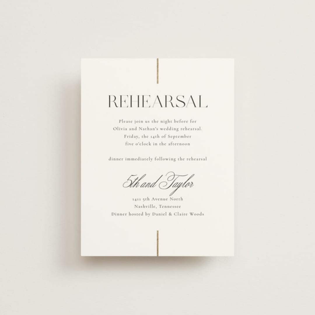 "Aligned" - Foil-Pressed Rehearsal Dinner Cards in Spun Sugar by Jessica Williams - Front