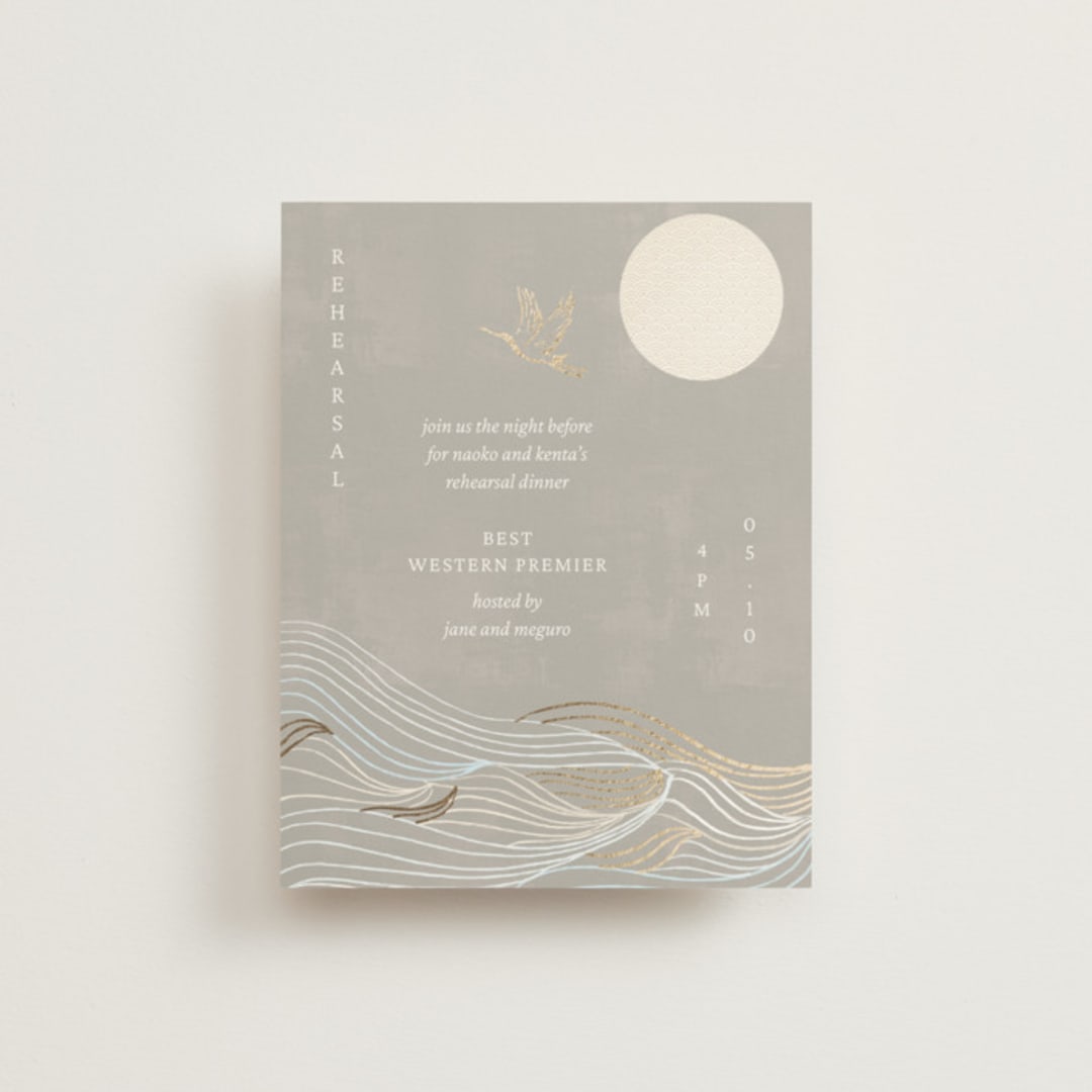 "Asahi" - Foil-Pressed Rehearsal Dinner Cards in Ash by Jelena Vuletic - Front