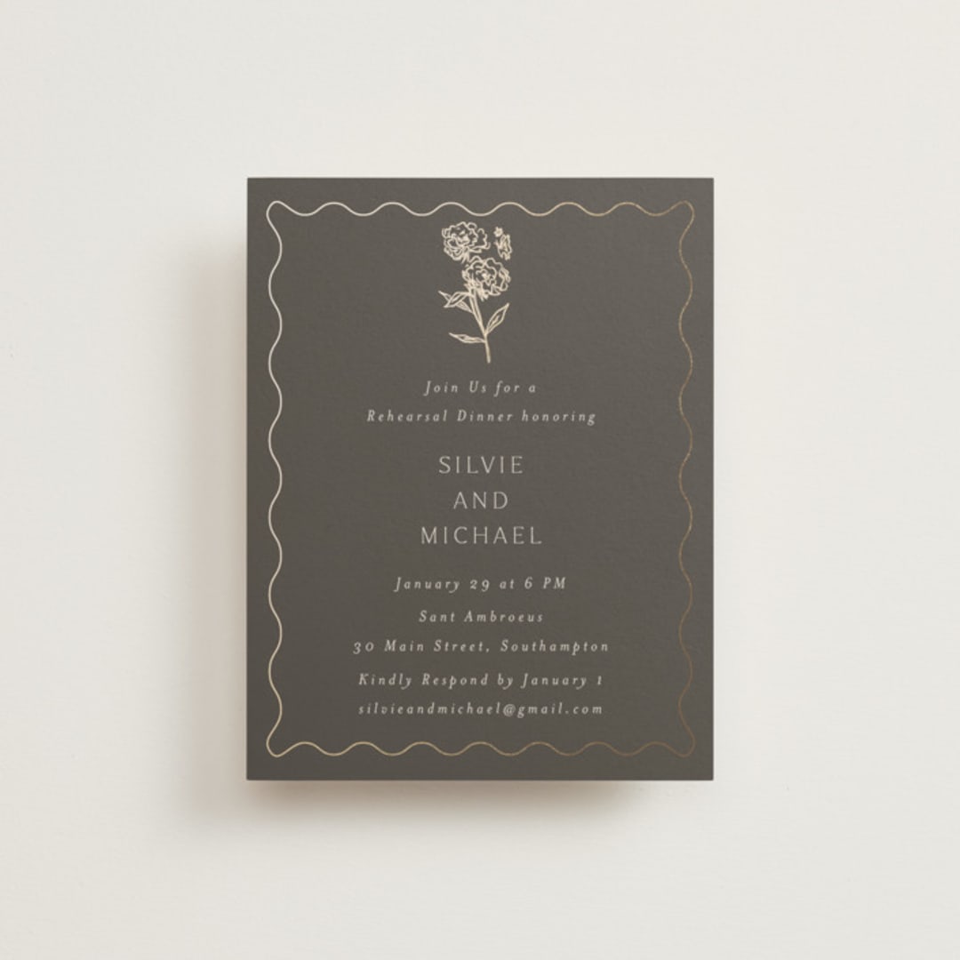 "Parisian Garden" - Foil-Pressed Rehearsal Dinner Cards in Petal by Nicoletta Savod - Front