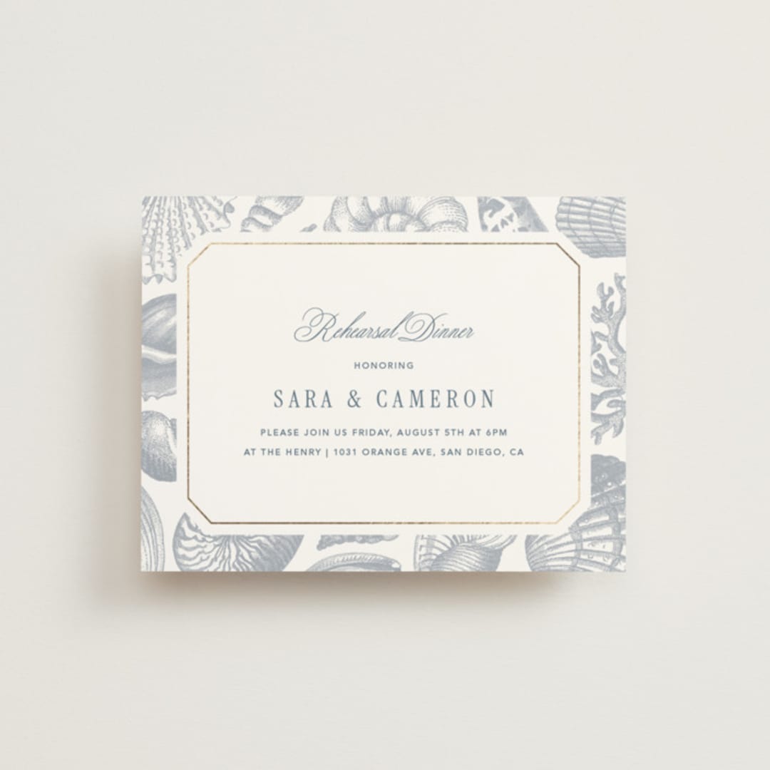 "Seashore" - Foil-Pressed Rehearsal Dinner Cards in Coast by Kelly Schmidt - Front