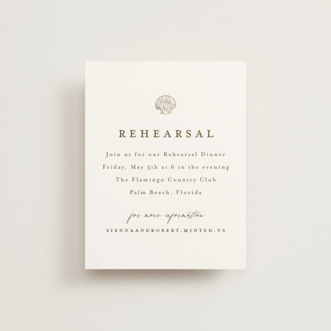 "By the Seashore" - Foil-Pressed Rehearsal Dinner Cards in Pearl by Maria Alou - Front