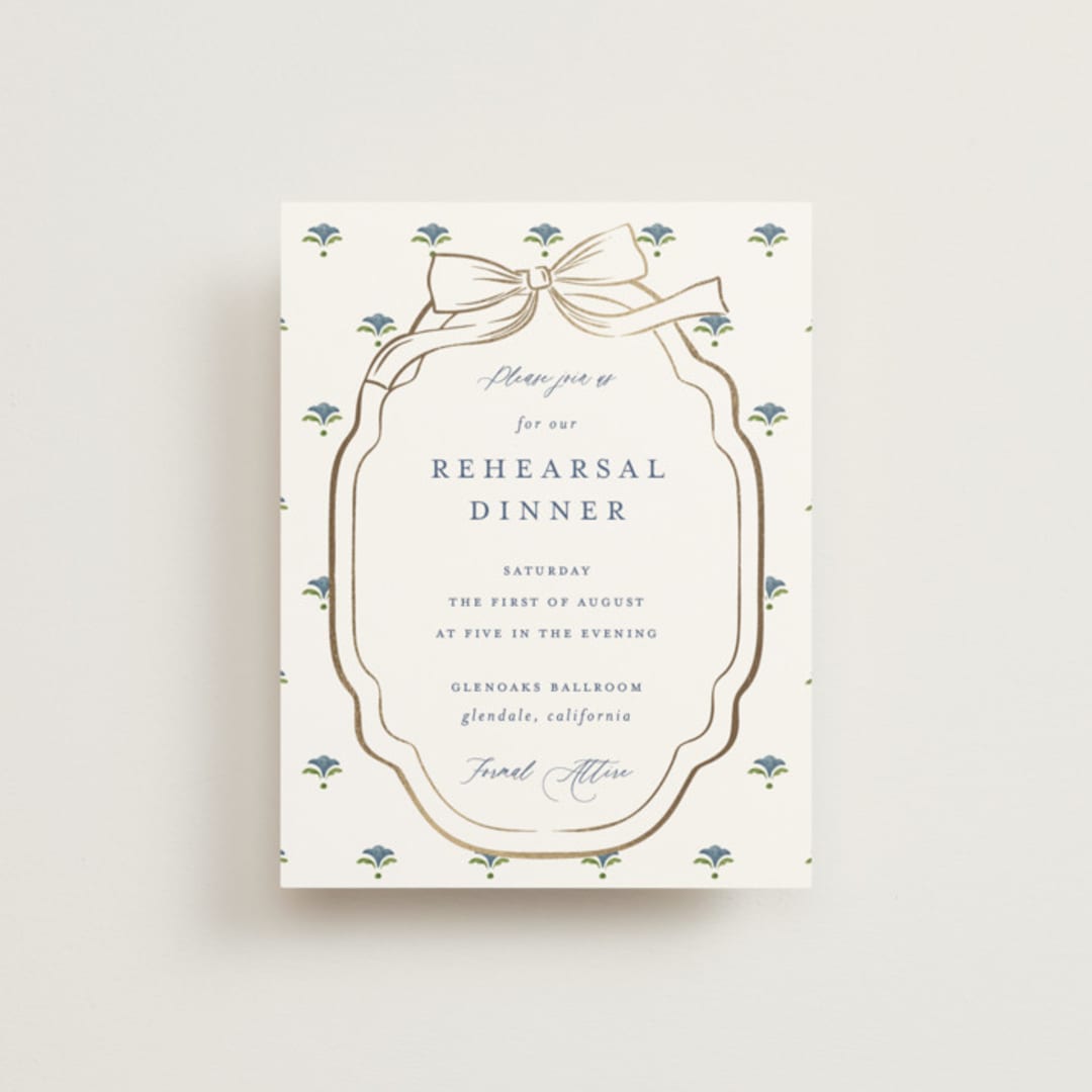 "Swan Song" - Foil-Pressed Rehearsal Dinner Cards in Lakes by Sarah Knight - Front
