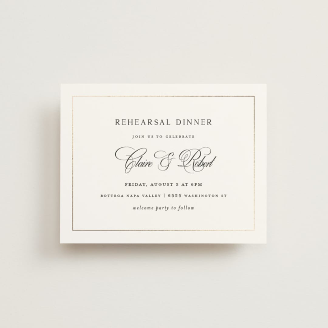 "Monogram Script" - Foil-Pressed Rehearsal Dinner Cards in Silk by Kelly Schmidt - Front