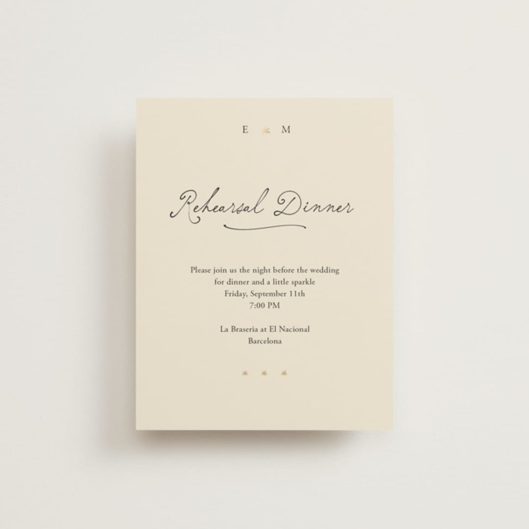 "Written in the Stars" - Foil-Pressed Rehearsal Dinner Cards in Noir by Ani Somi - Front