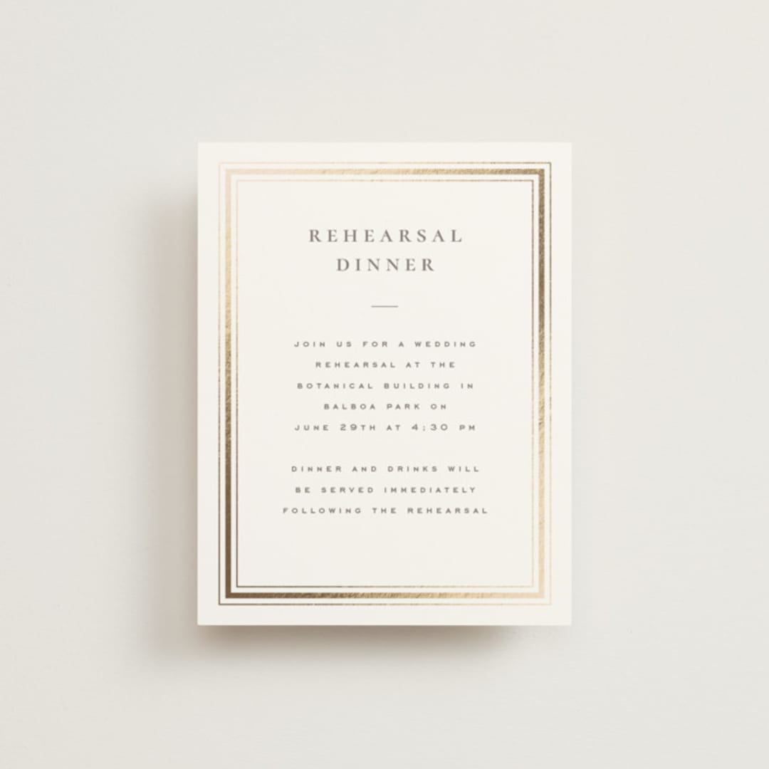 "Hampton" - Foil-Pressed Rehearsal Dinner Cards in Chantilly by Wildfield Paper Co - Front