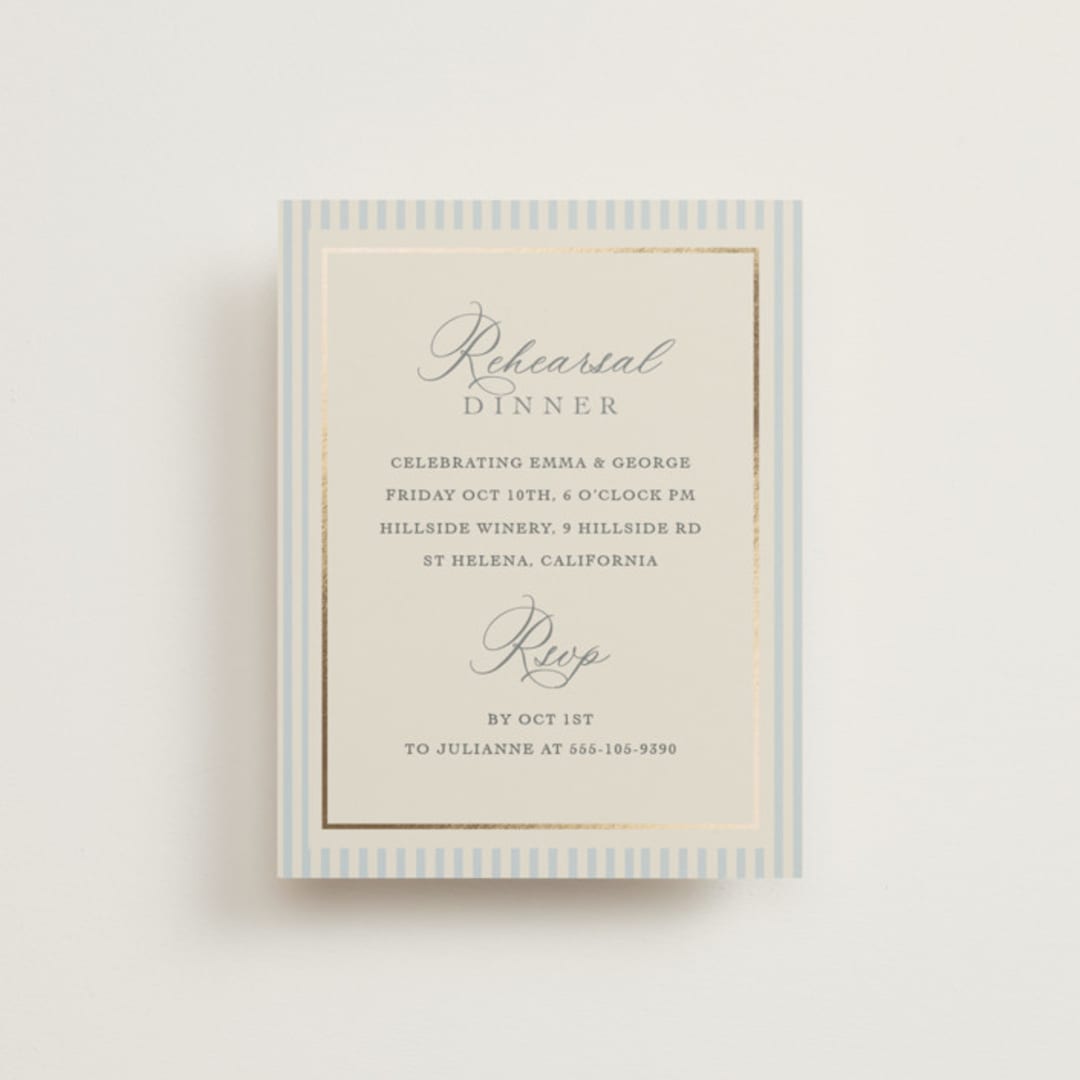 "Emma" - Foil-Pressed Rehearsal Dinner Cards in Provincial by Angela Thompson - Front