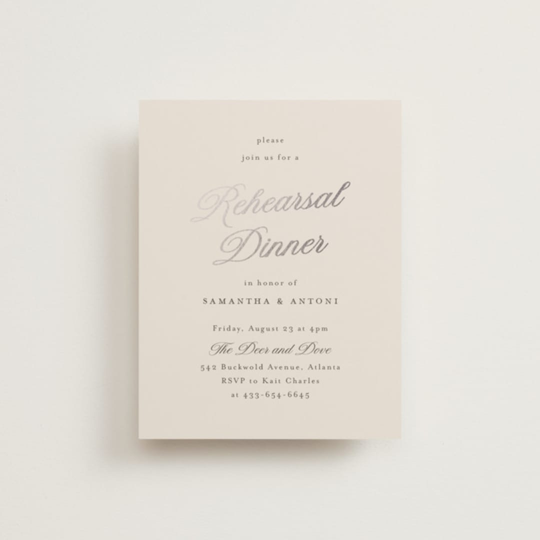 "Tux" - Foil-Pressed Rehearsal Dinner Cards in Antique by Nicole Walsh - Front