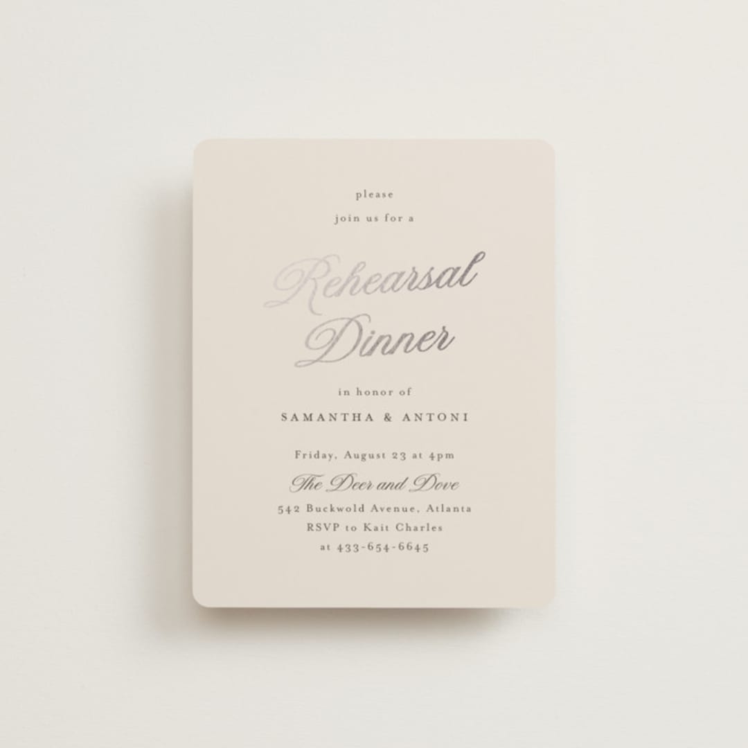 "Tux" - Foil-Pressed Rehearsal Dinner Cards in Antique by Nicole Walsh - Front