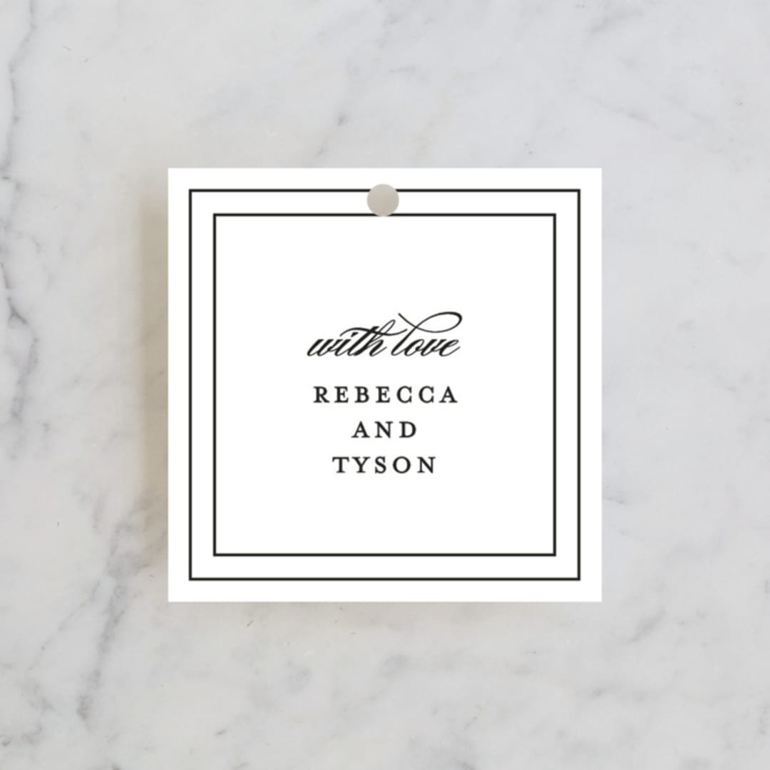 "Eloquence" - Rehearsal Dinner Favor Tags in Goldenrod by Kimberly FitzSimons - Front