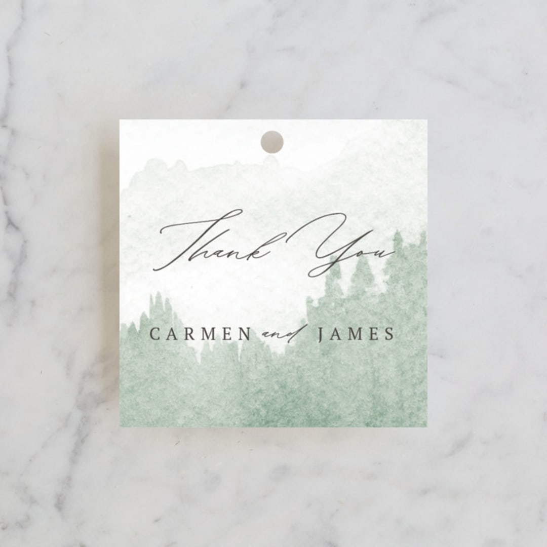 "Over the mountains" - Rehearsal Dinner Favor Tags in Fern by Helen Halik - Front