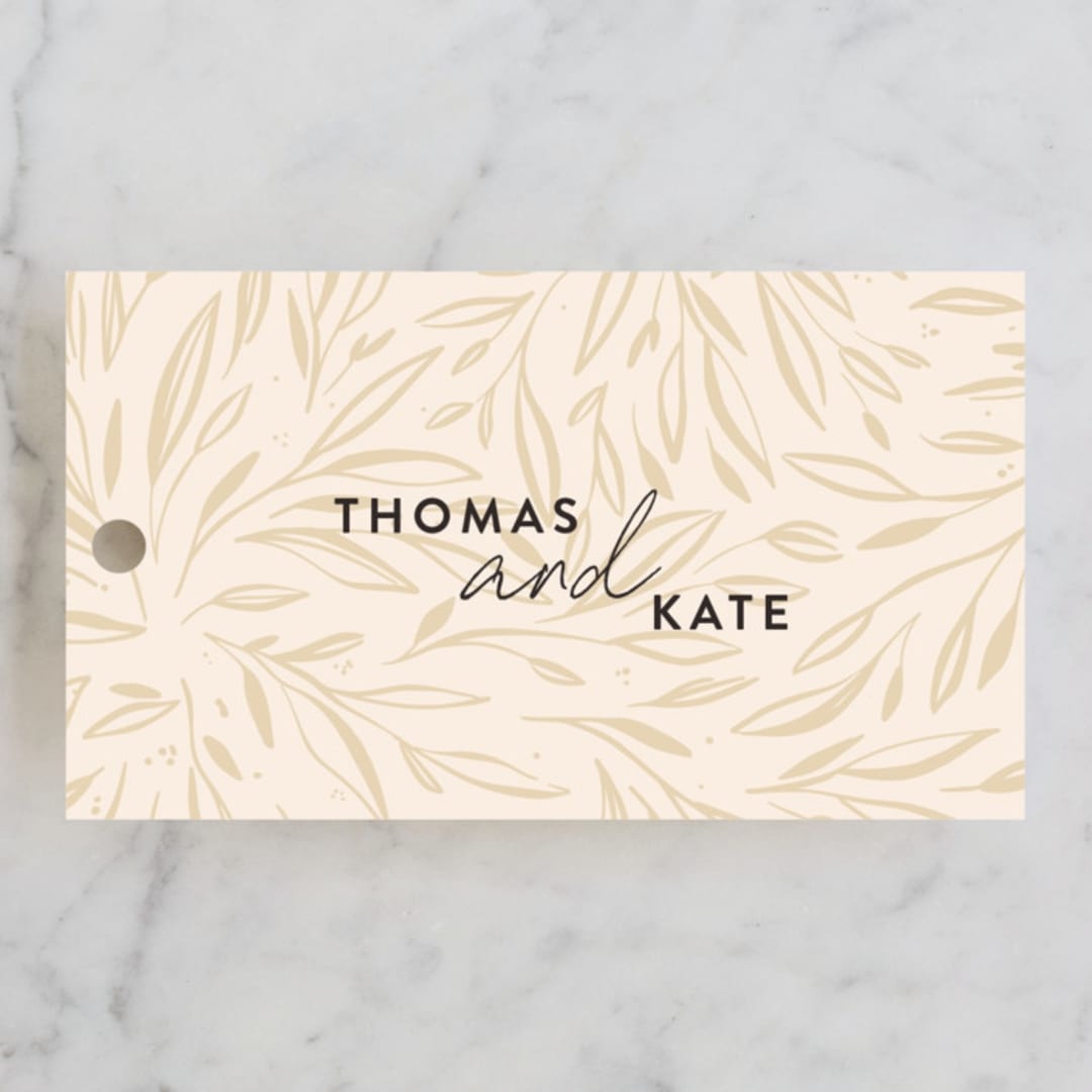 "Dinner Fleur" - Rehearsal Dinner Favor Tags in Almond by Julie Murray - Front
