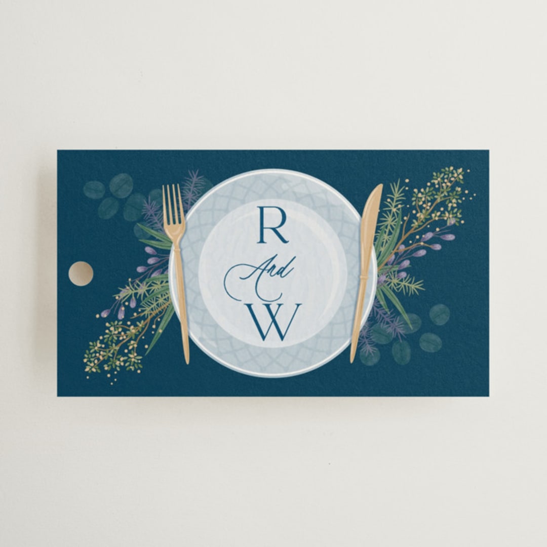 "Time to Dine" - Rehearsal Dinner Favor Tags in Evening by Paper Sun Studio - Front