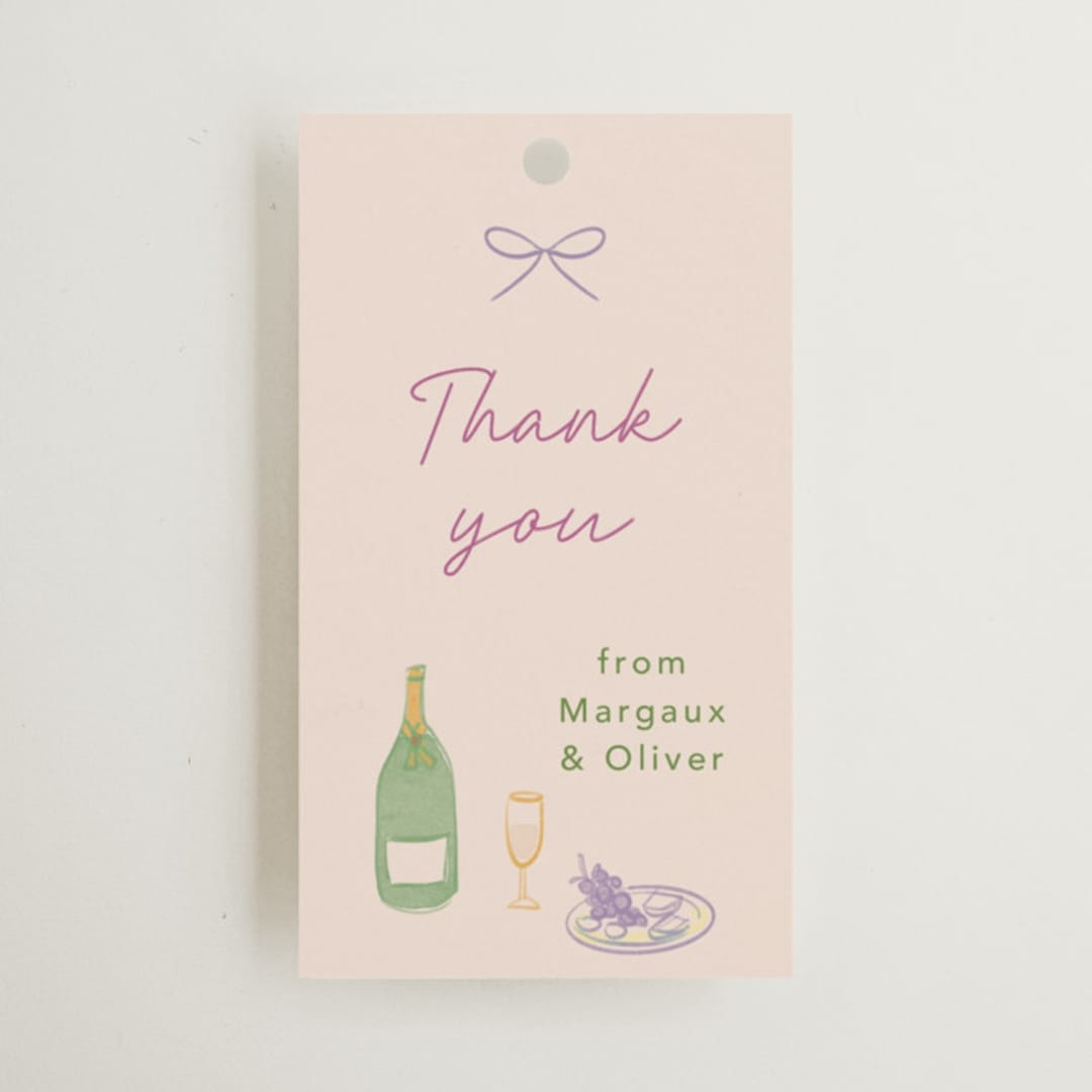 "Dining" - Rehearsal Dinner Favor Tags in Grape by Elly - Front