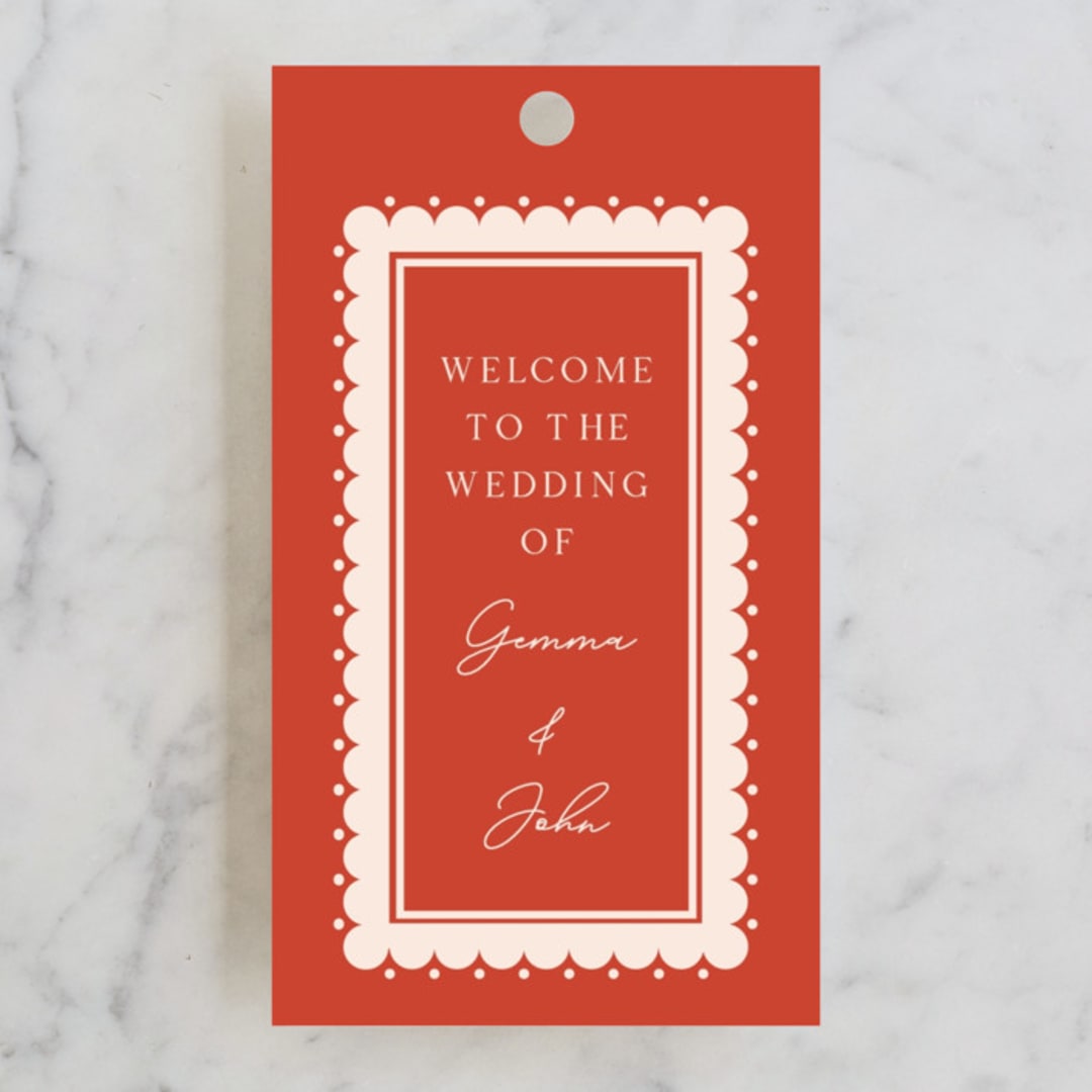 "Havana" - Rehearsal Dinner Favor Tags in Chili by Inkblot Design - Front