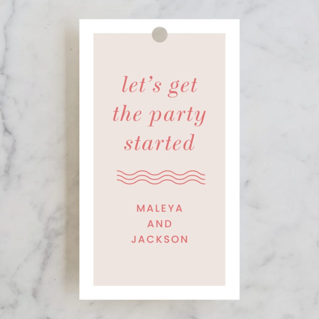 "Party Started" - Rehearsal Dinner Favor Tags in Flamingo by Kaydi Bishop - Front
