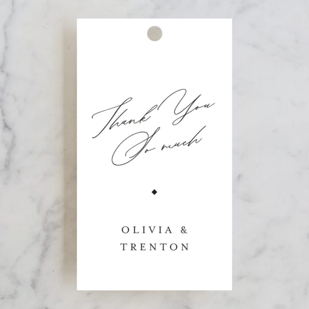 "Scripts" - Rehearsal Dinner Favor Tags in Salt by Stephanie Hawkes - Front