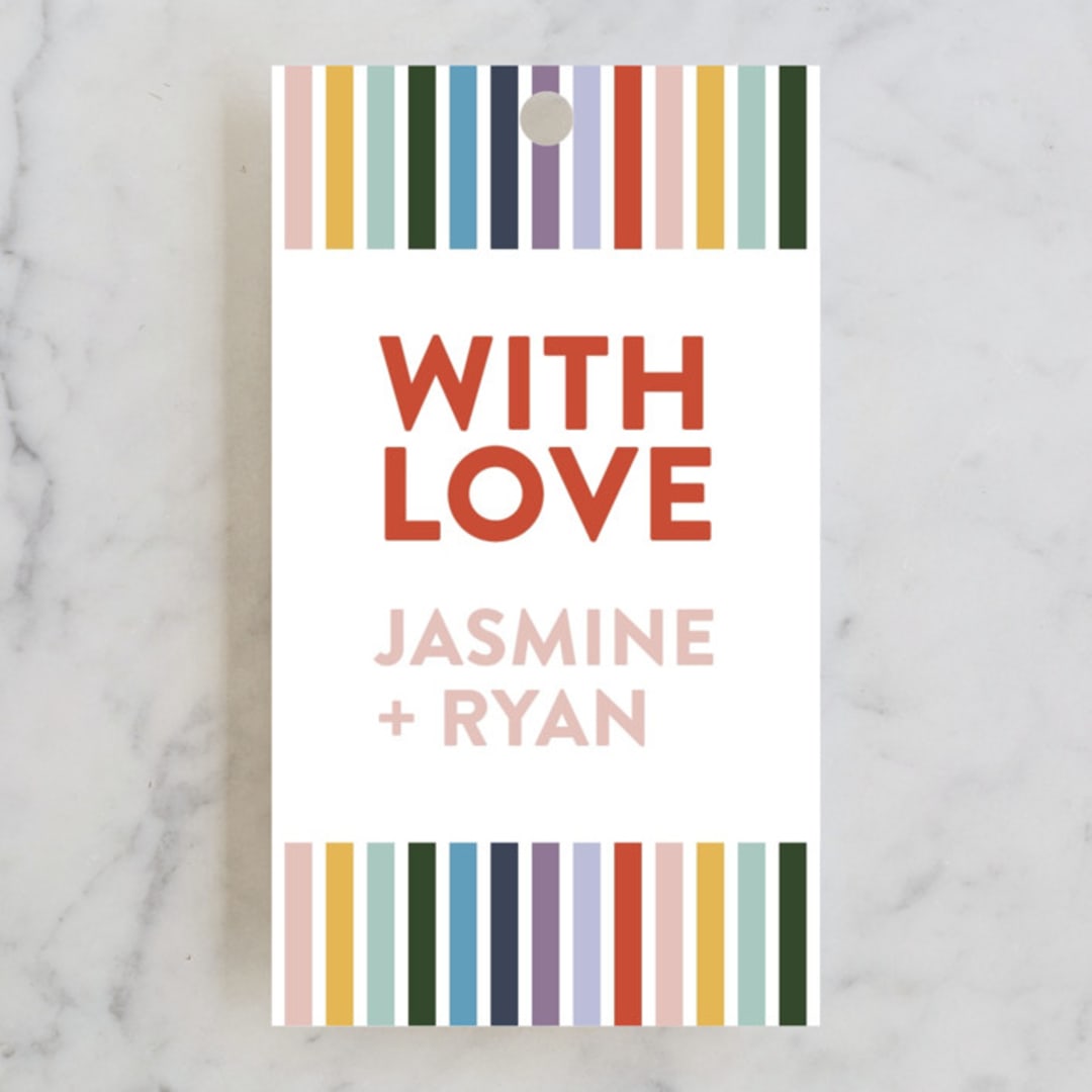 "Rainbow Rehearsal" - Rehearsal Dinner Favor Tags in Confetti by Carolyn Hunt - Front