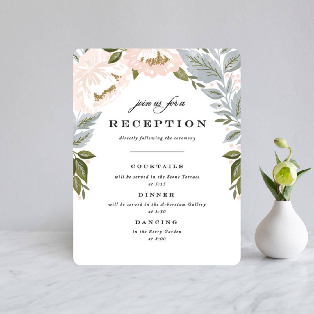 "Peony Floral Frame" - Reception Cards in Cornflower by Alethea and Ruth - Front