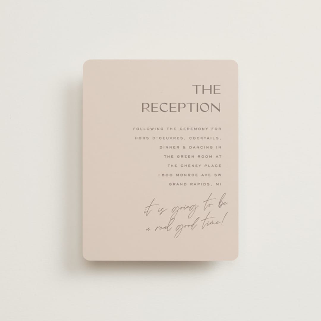 "Salted" - Reception Cards in Blush by Pixel and Hank - Front