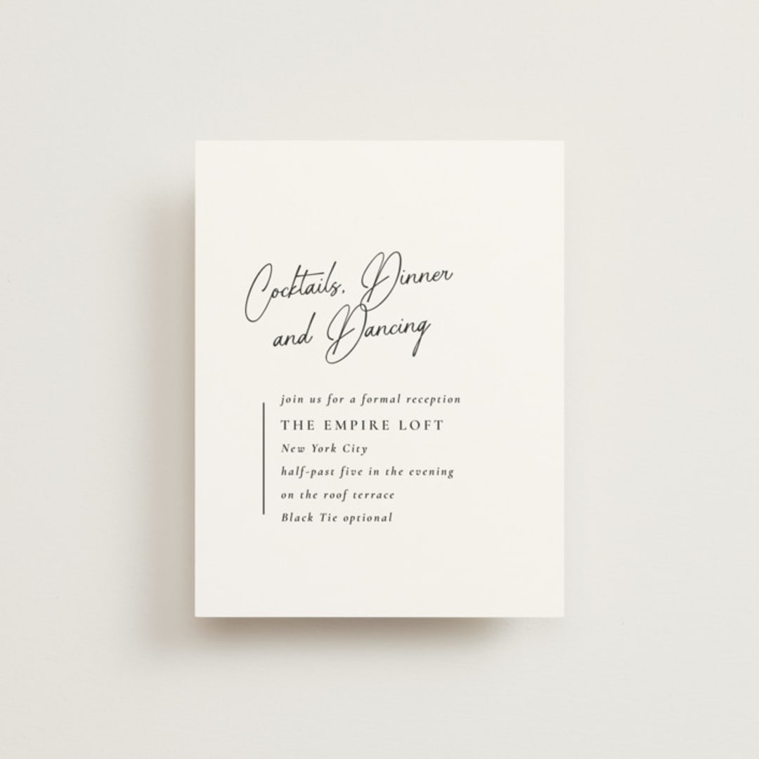 "Opera" - Reception Cards in Tuxedo by Jackie Mangiolino - Front