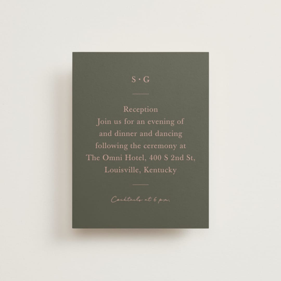 "Simple Type" - Reception Cards in Olive Branch by Stacey Meacham - Front