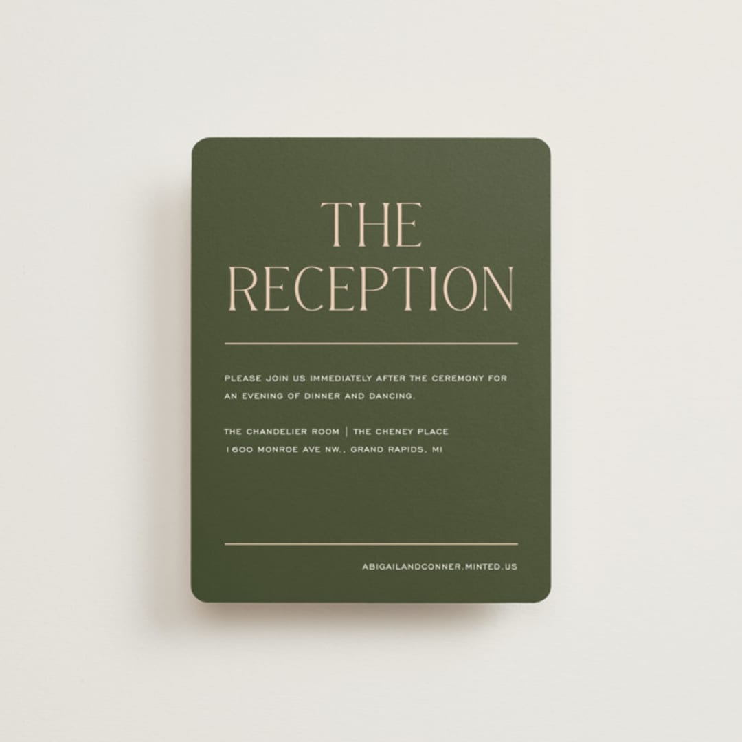 "Martini" - Reception Cards in Olive by Pixel and Hank - Front