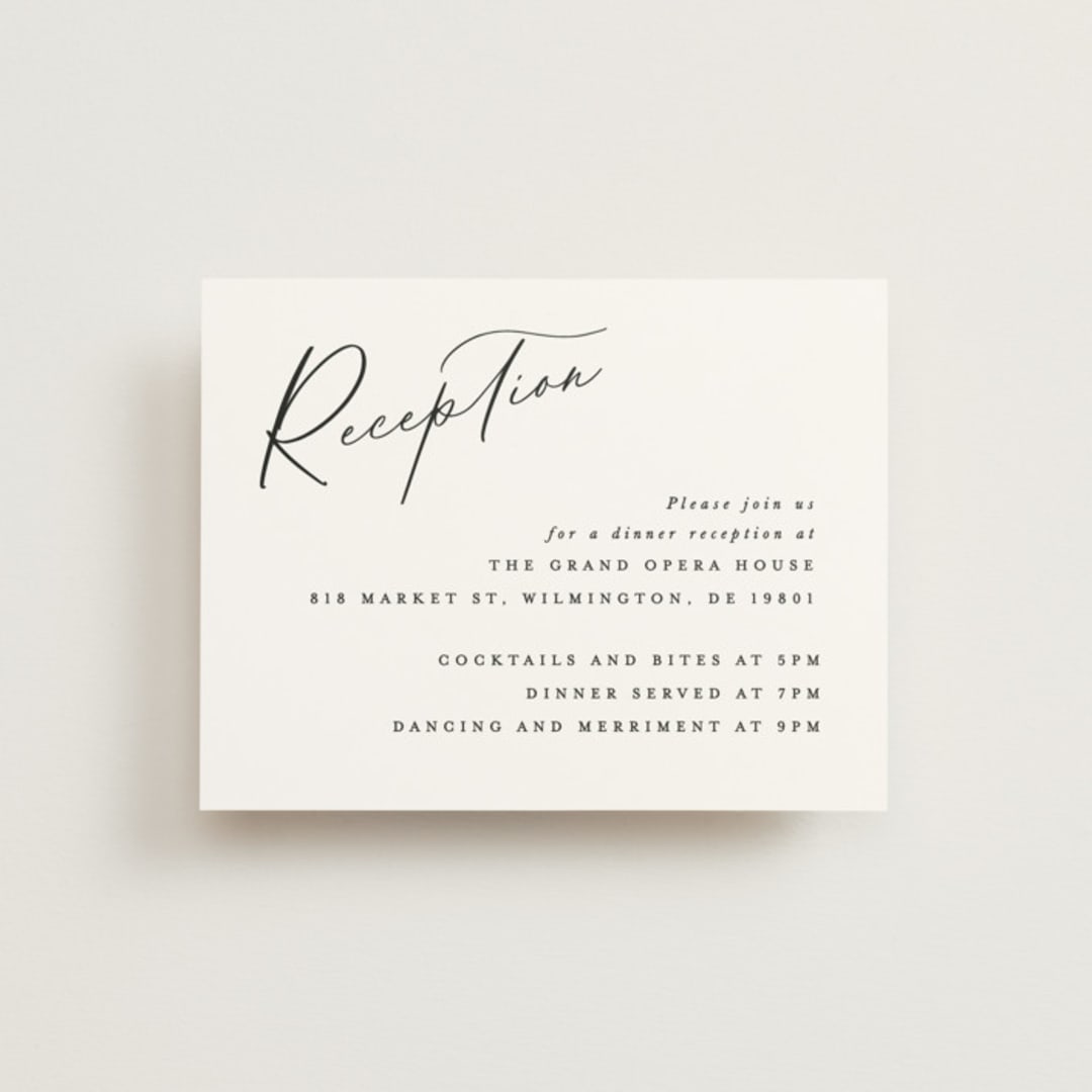 "Beautifully Scripted" - Reception Cards in Pearl by Hooray Creative - Front