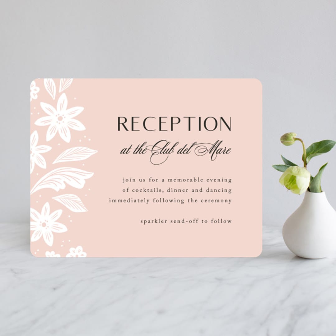 "Batikka" - Reception Cards in Blush by Paper Raven Co. - Front