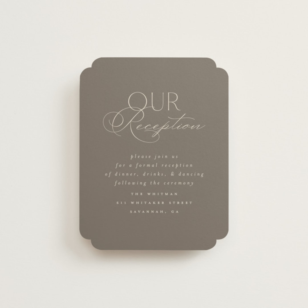 "Formal Elegance" - Reception Cards in Latte by Morgan Kendall - Front