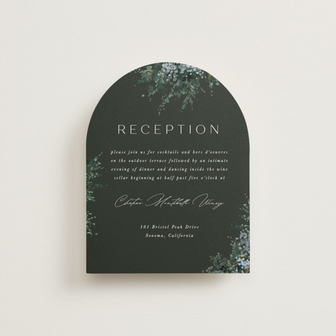 "Juniper" - Reception Cards in Emerald by Kate Ahn - Front