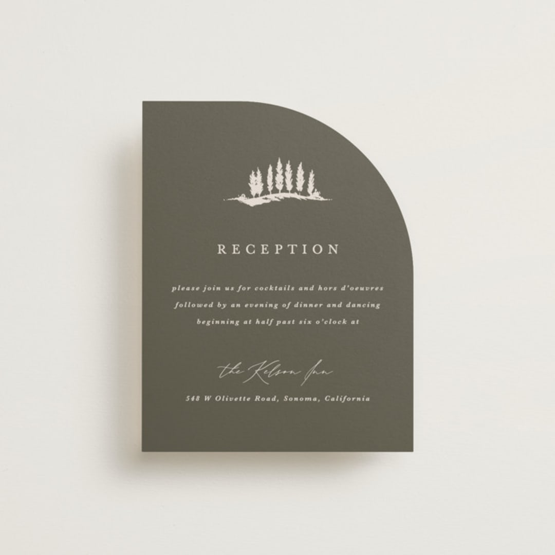 "Tuscan Hill" - Reception Cards in Creme by Kate Ahn - Front