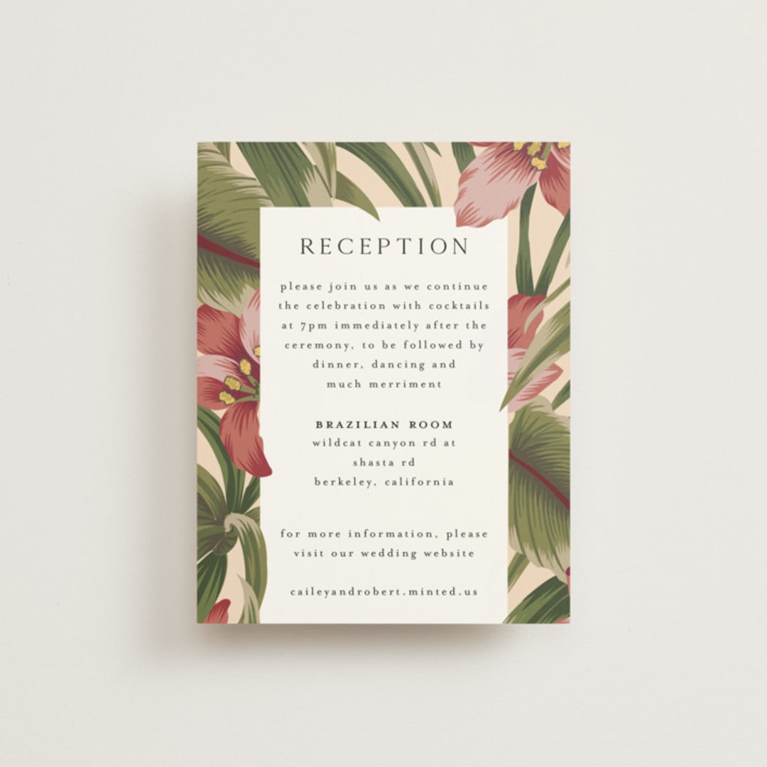 "Tropical Flowers" - Reception Cards in Sunrise by Jennifer Holbrook - Front