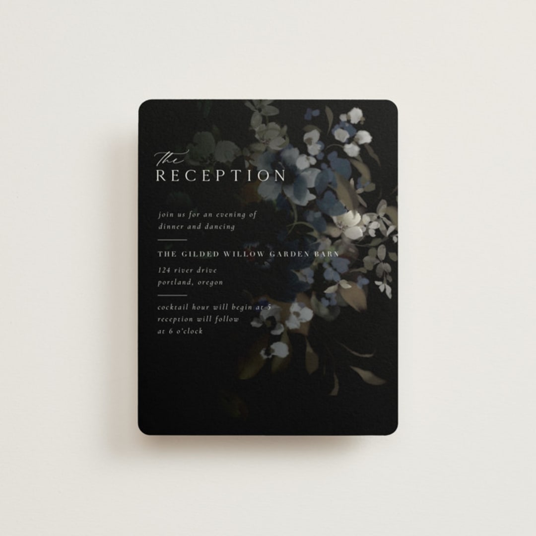 "Vintage Botanical" - Reception Cards in Midnight by Grace Kreinbrink - Front