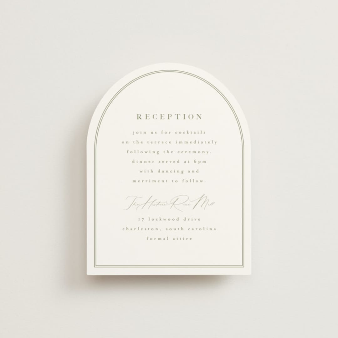 "Amelia" - Reception Cards in Olive by Kristie Kern - Front