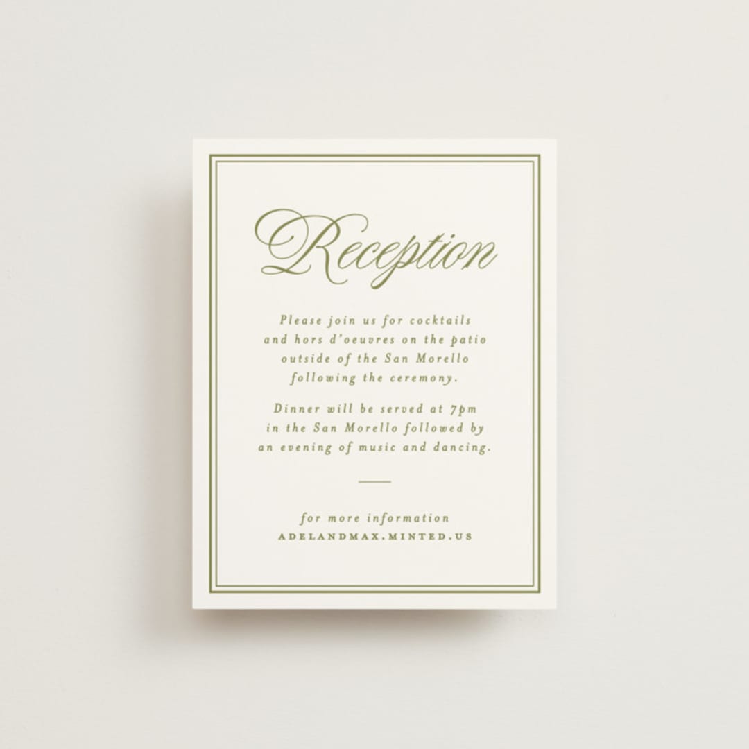 "museo" - Reception Cards in Olive by Ellen Schlegelmilch - Front