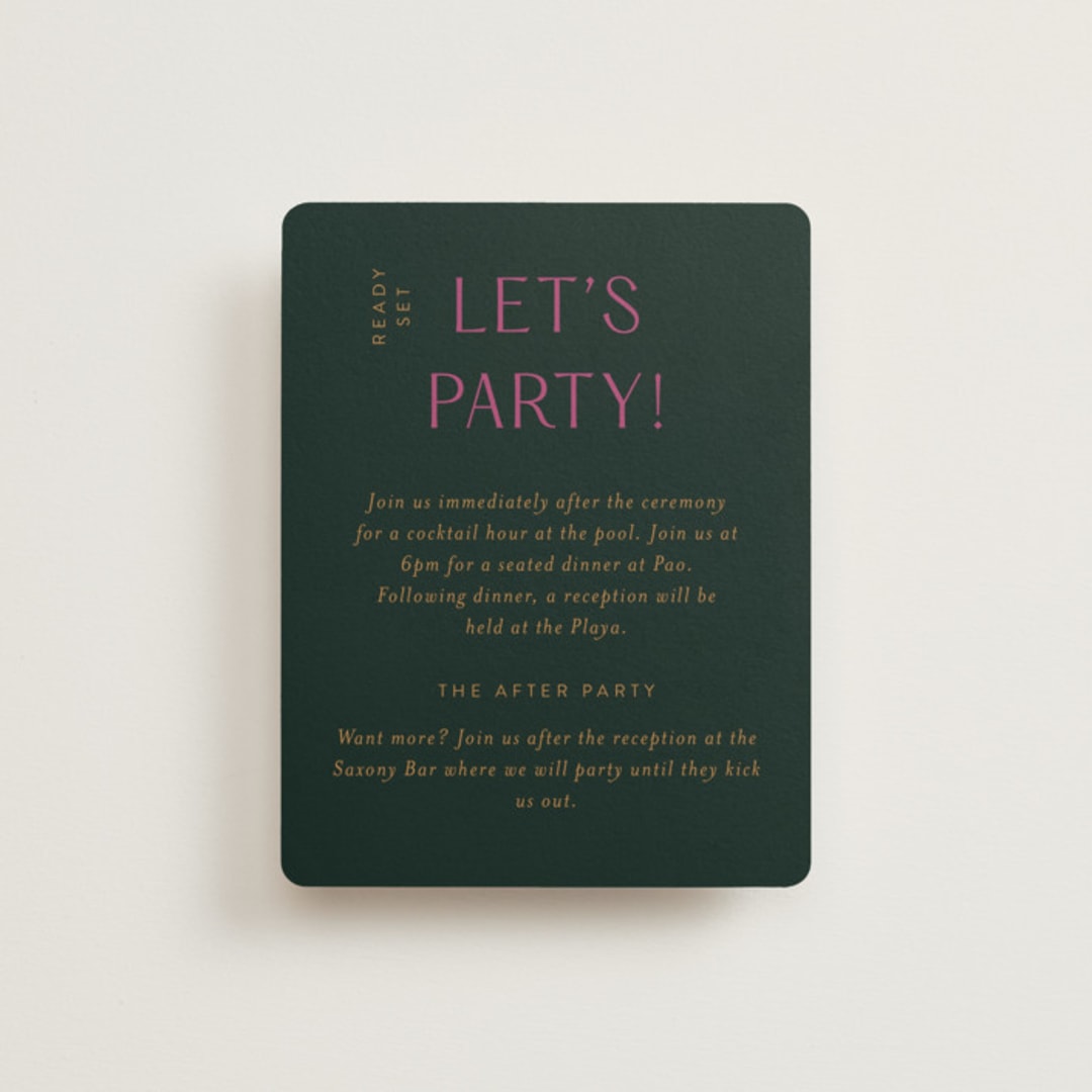 "Miami" - Reception Cards in Bird of Paradise by Ashley DeMeyere - Front