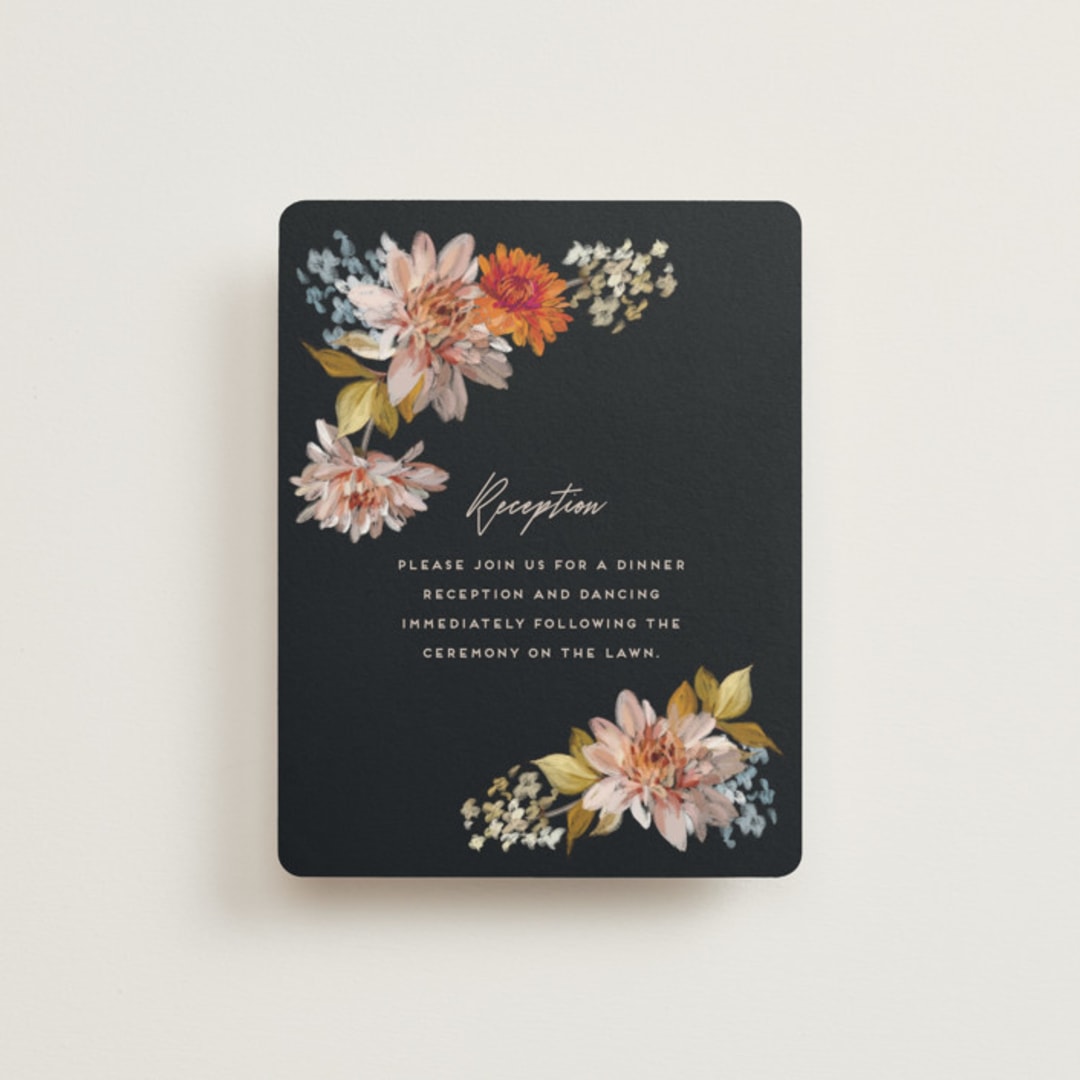 "Dahlia Season" - Reception Cards in Navy by Olivia Kanaley Inman - Front