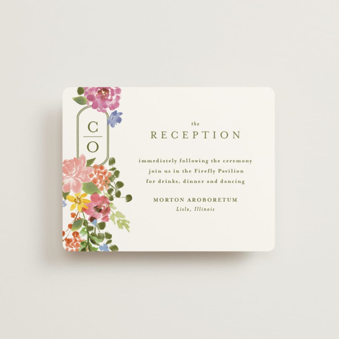 "Garland Monogram" - Reception Cards in Summer by Angela Marzuki - Front