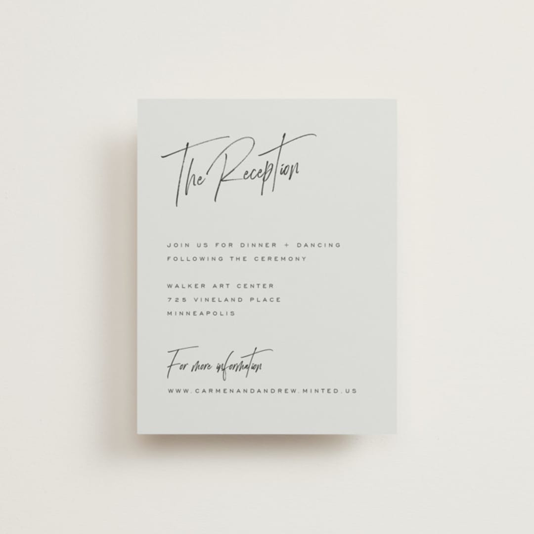 "Signature Script" - Reception Cards in Mint by Michelle Taylor - Front