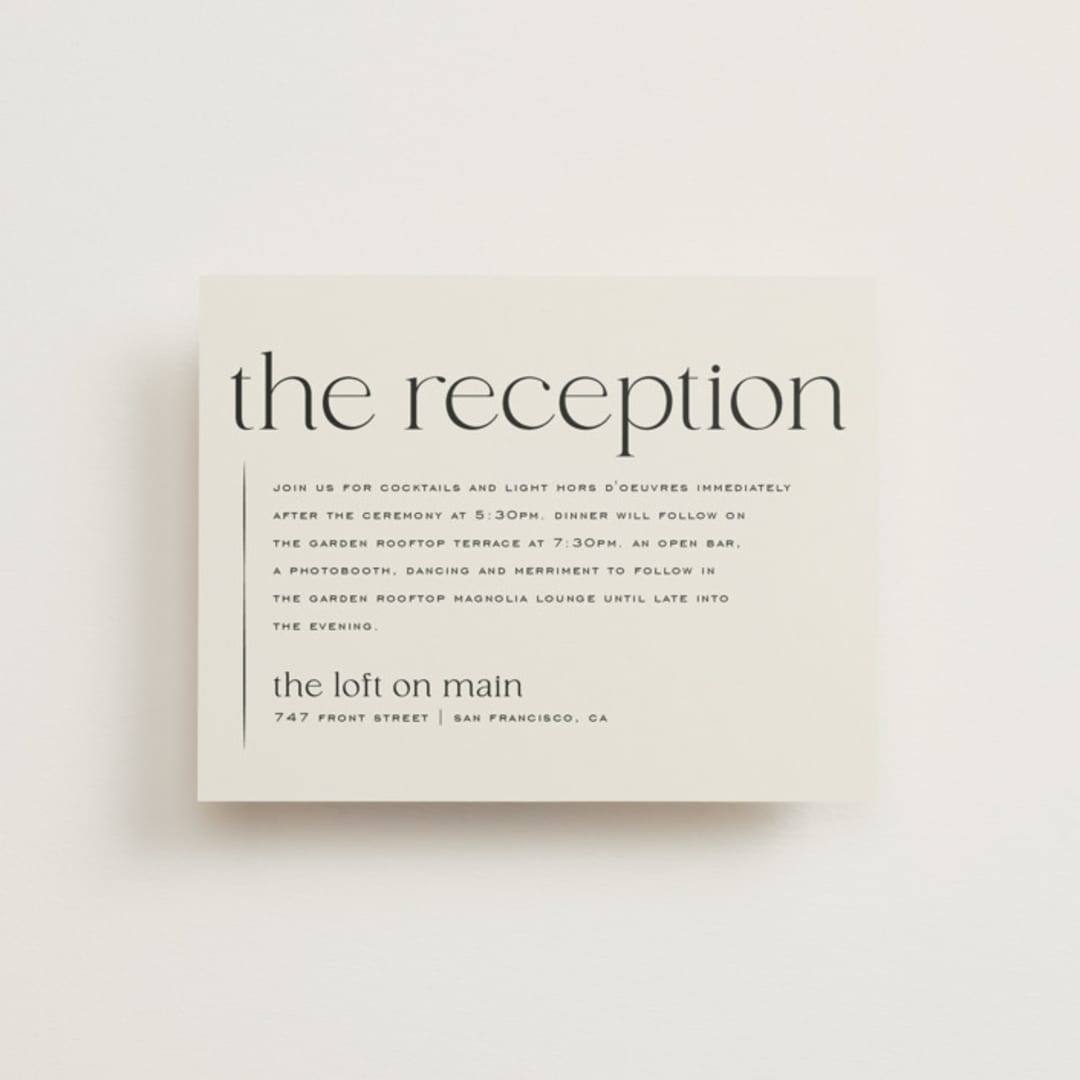 "Modern Monogram" - Reception Cards in Latte by Jackie Crawford - Front